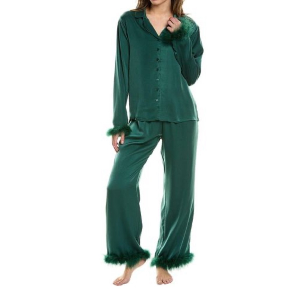 Rachel Parcell Satin Green Emerald Pajamas